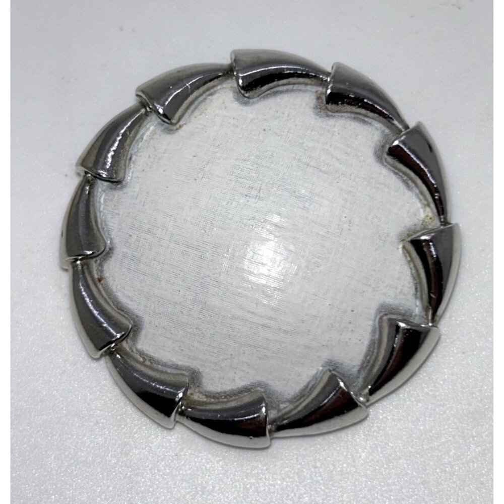 Vintage Puccini Silver-Tone Round Brooch With Textured White Center Statement